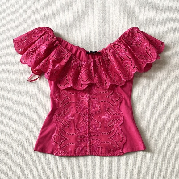 Eyelet Ruffle Zip Up Top - Picture 4 of 5